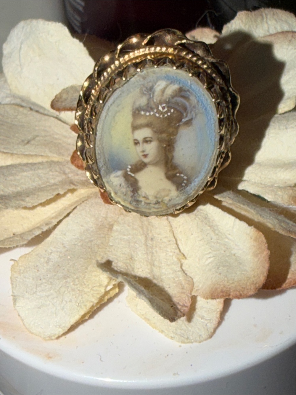 Portrait miniature cameo painted on ivory ornate 14k gold size 7 ring - Picture 8 of 16